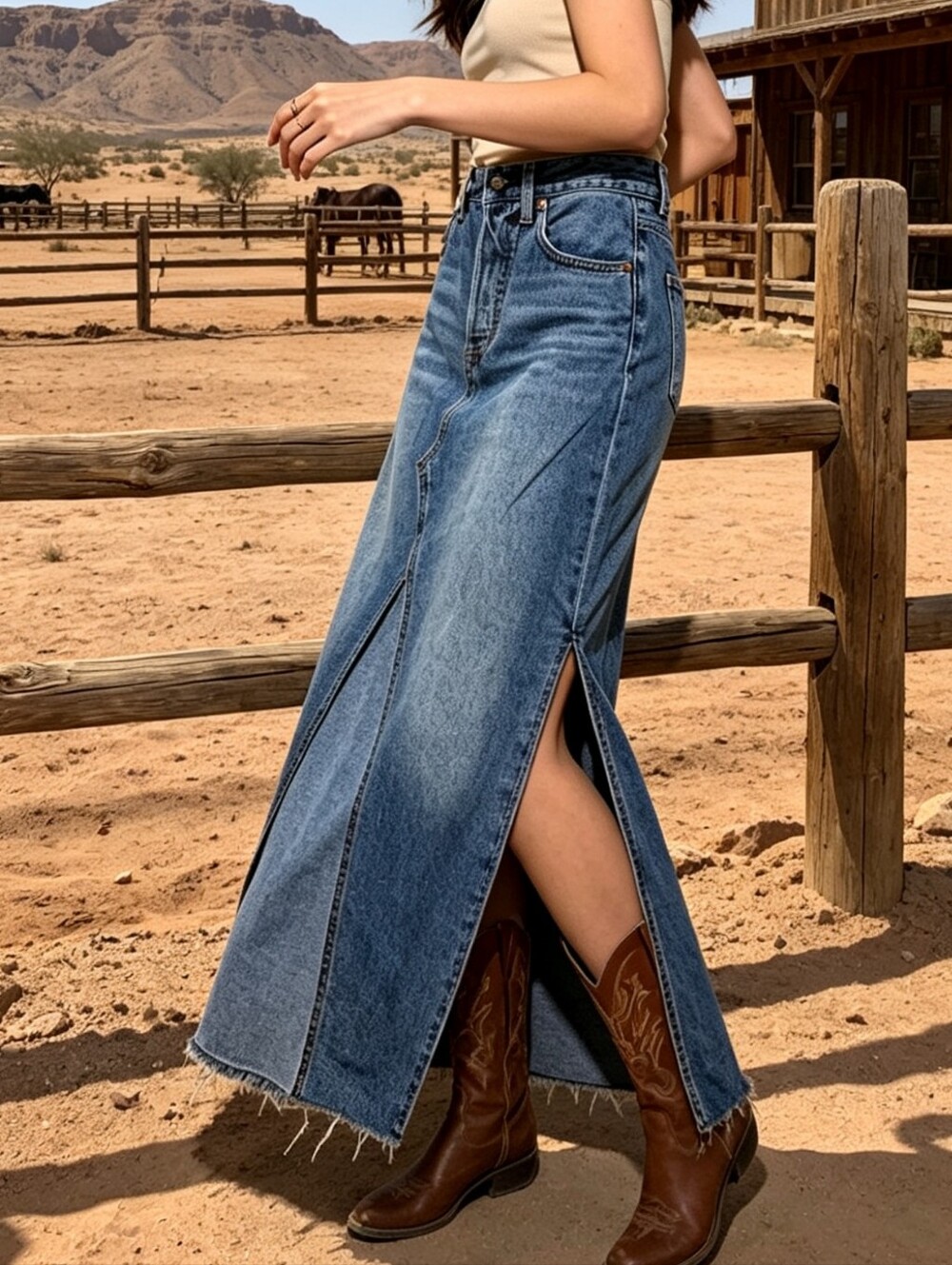 Levi’s Mid Blue Denim Maxi Skirt Size 24 NWT Front Slit High Rise Western